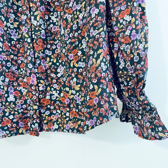 Who What Wear Womens Top Medium Blouse Floral Long Sleeve Button Down Ruffle New - Picture 6 of 13